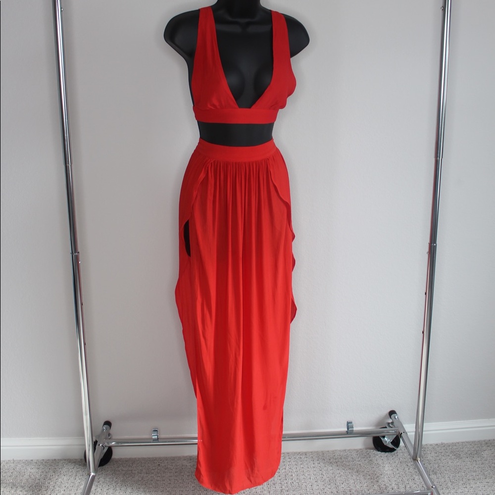 Red beach/pool skirt and crop top cover up set